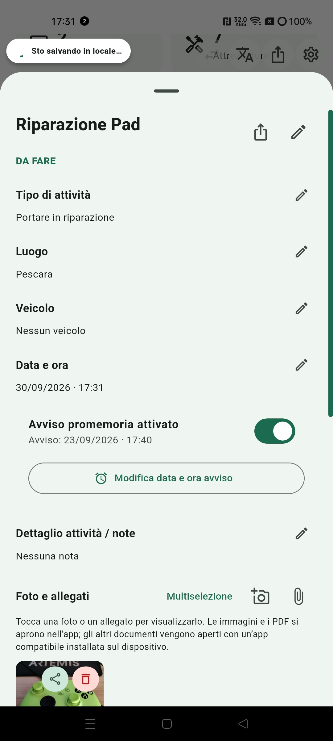 Dettaglio di un promemoria in Megestio