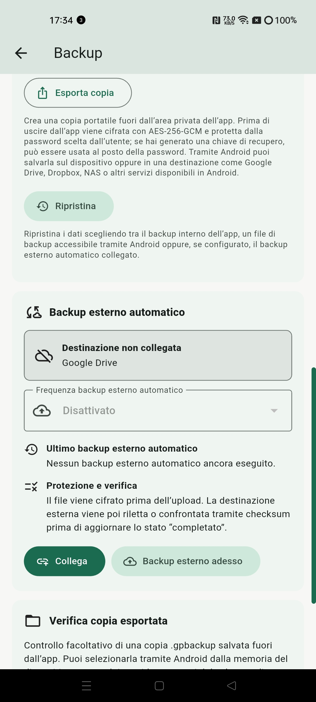 Export, ripristino e backup esterno di Megestio